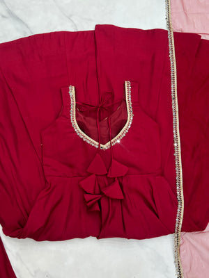 Roman Chanderi Silk Embroidered Anarkali Set – Maroon