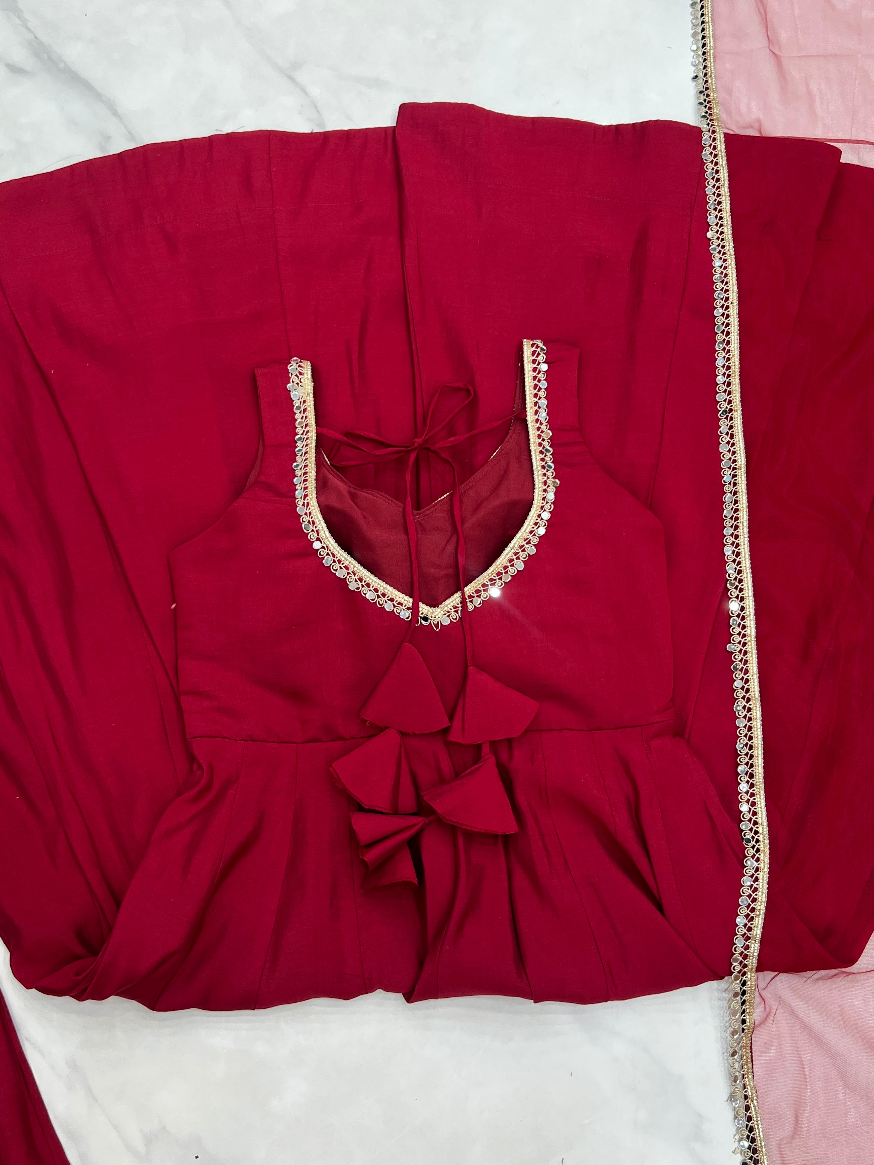 Roman Chanderi Silk Embroidered Anarkali Set – Maroon