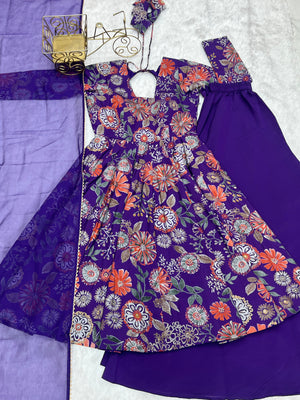 Roman Chanderi Silk Printed Kurta-Palazzo Set – Purple