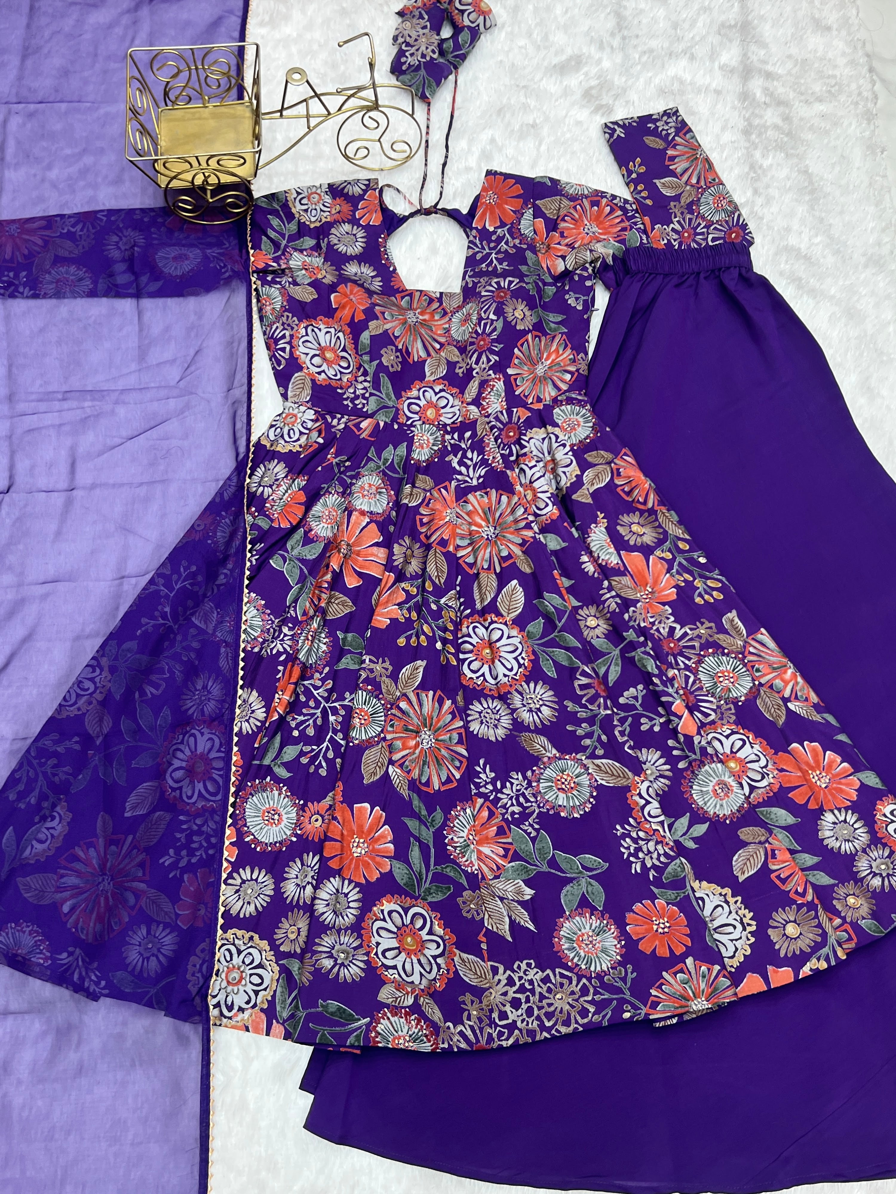 Roman Chanderi Silk Printed Kurta-Palazzo Set – Purple