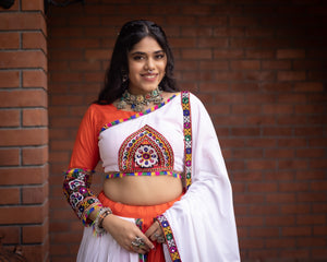 Navratri Orange White Arches Patch Work Lehenga Set
