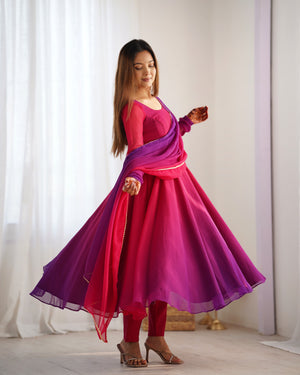 Georgette Designer Anarkali Set – Dark Pink