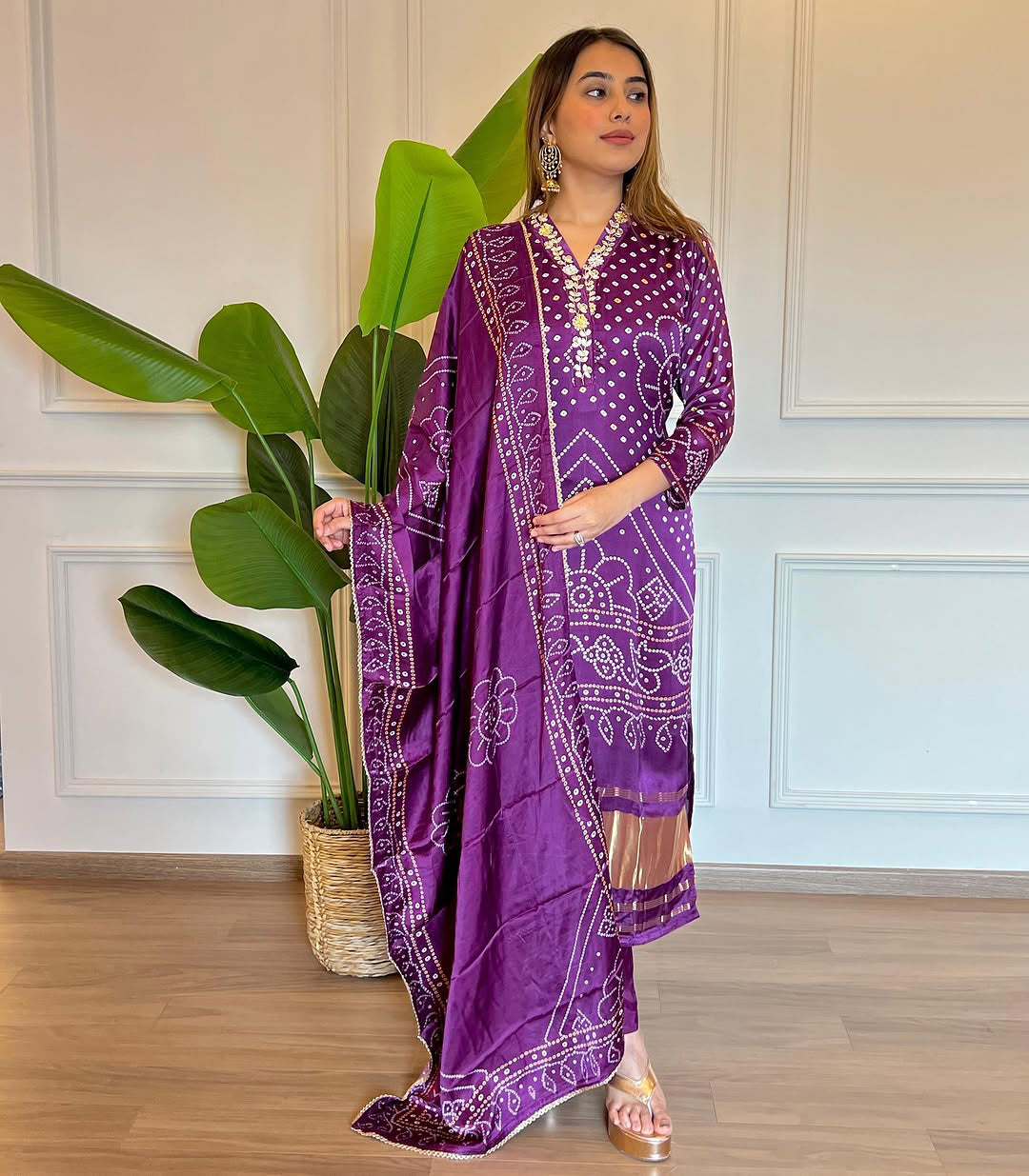 Viscose Embroidered Kurta Pant Dupatta Set – Purple
