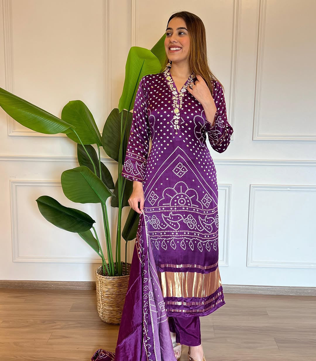Viscose Embroidered Kurta Pant Dupatta Set – Purple
