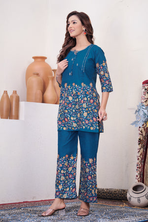 Pure Cotton Printed Co-Ords Set – Blue
