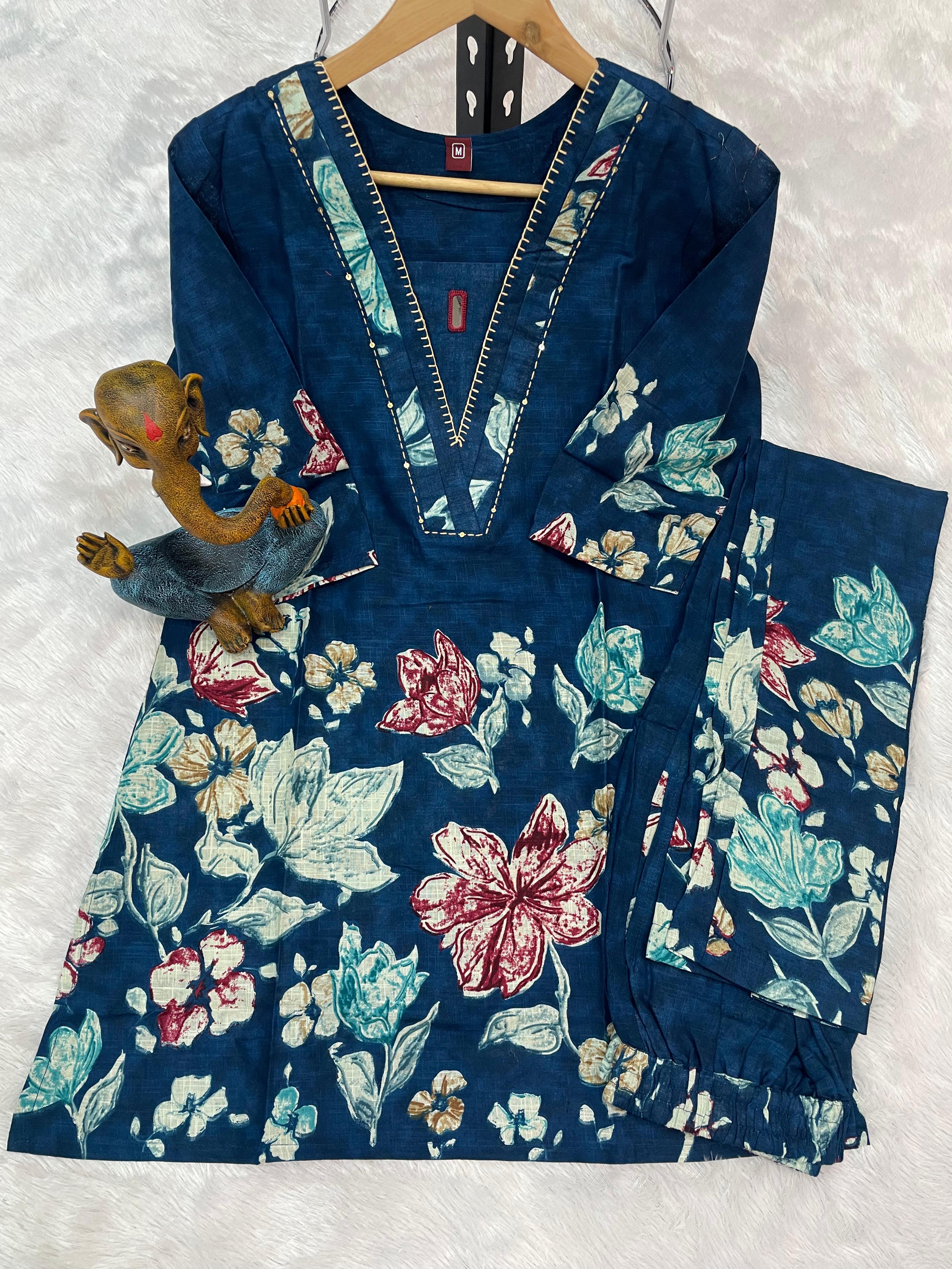 Pure Cotton Printed Co-Ords Set – Blue