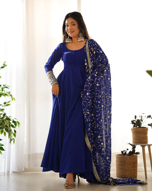 Georgette Embroidered Gown Set – Blue