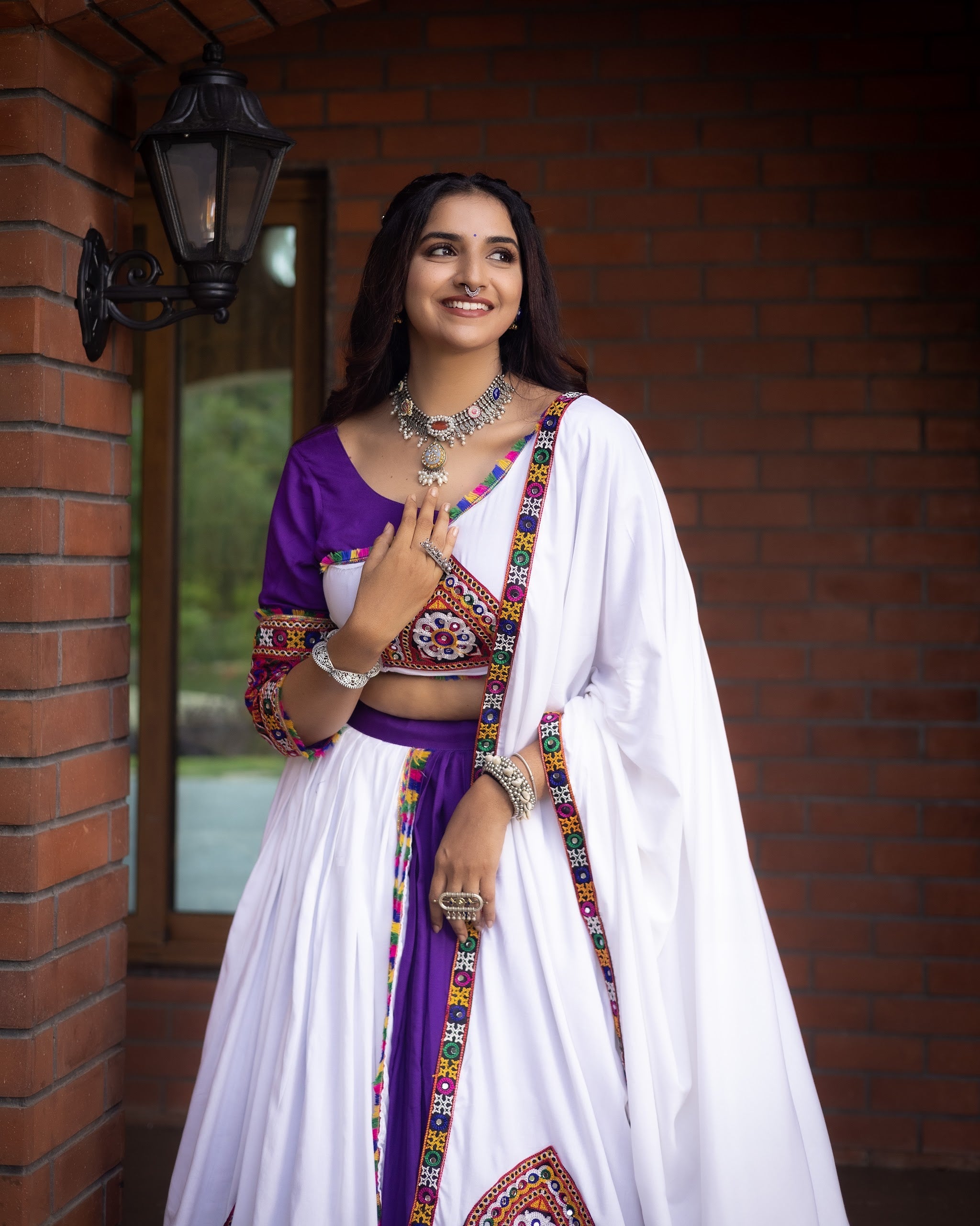 Navratri Purple White Arches Patch Work Lehenga Set