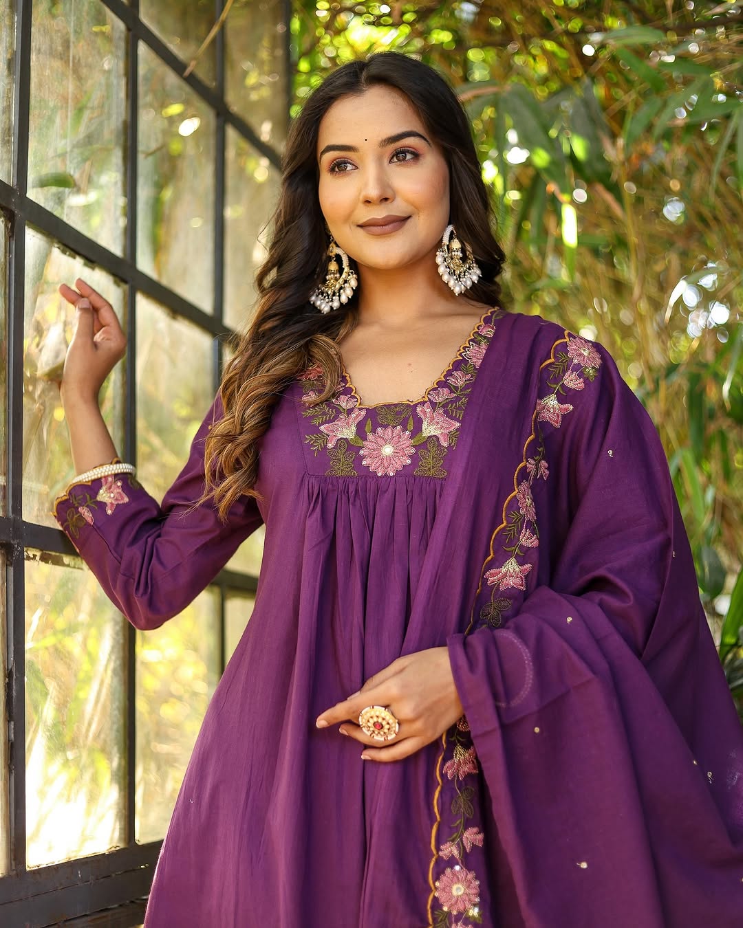 Soft Rayon Slub Embroidered Kurta Pant Dupatta Set – Purple