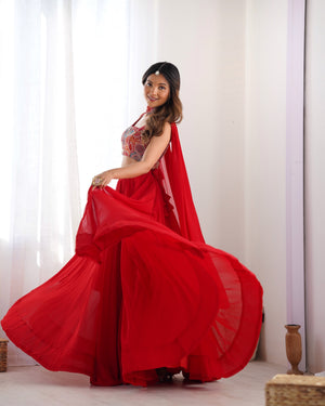 Georgette Designer Lehenga Set – Red
