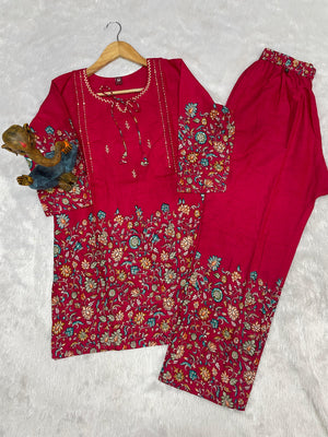 Pure Cotton Printed Co-Ords Set – Pink