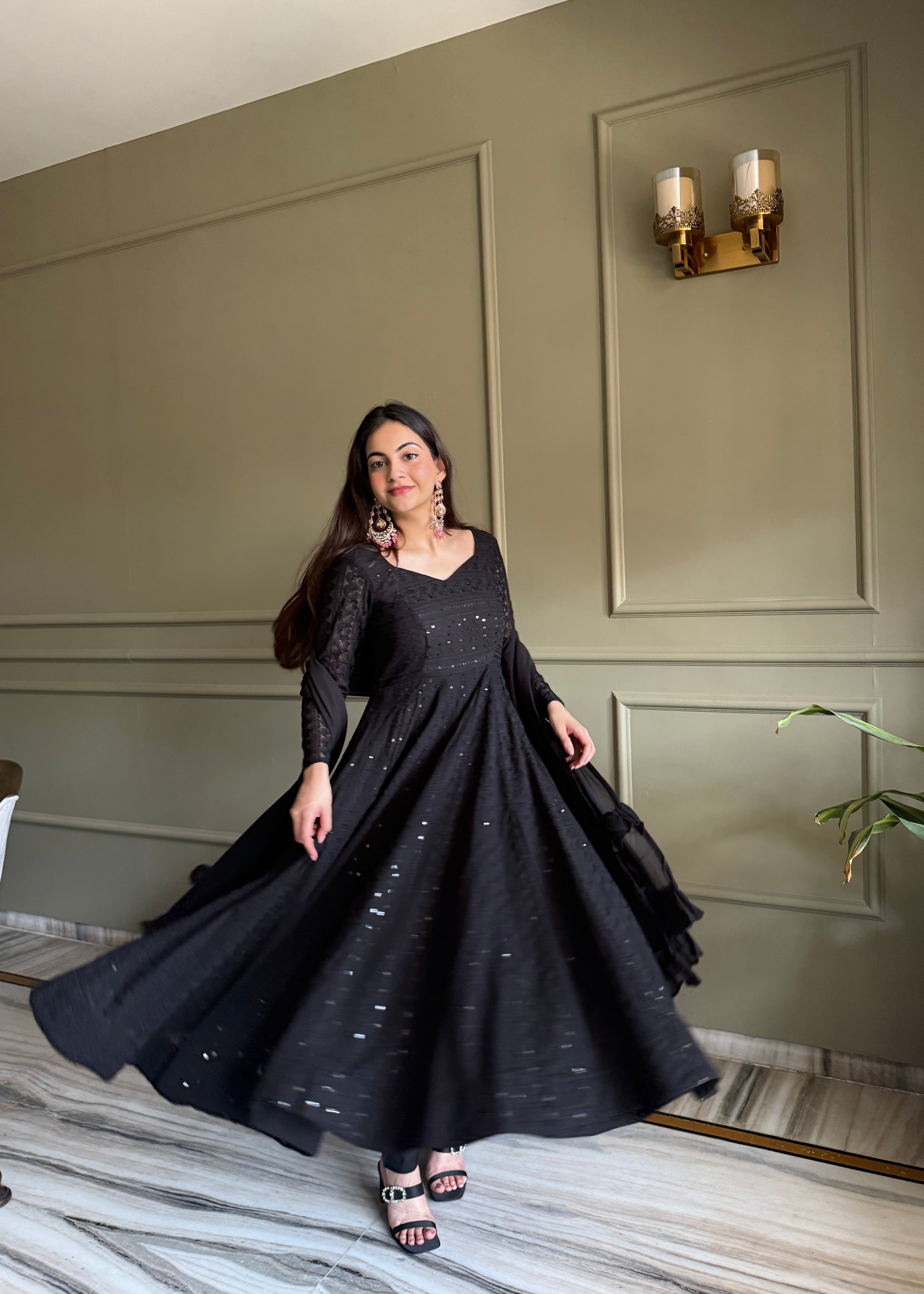Georgette Embroidered Anarkali Set – Black