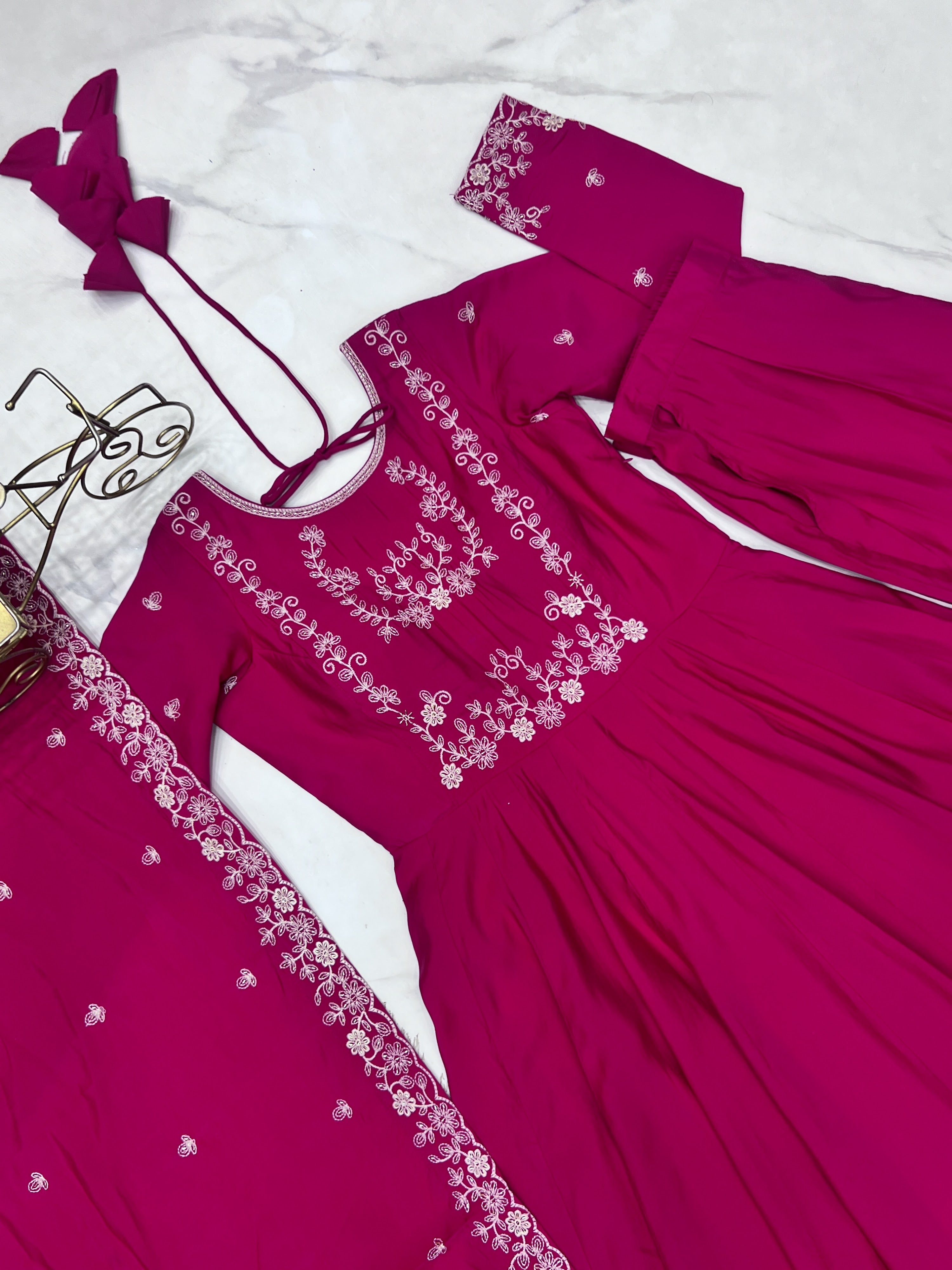 Roman Shimmer Silk Embroidered Anarkali Set – Rani Pink