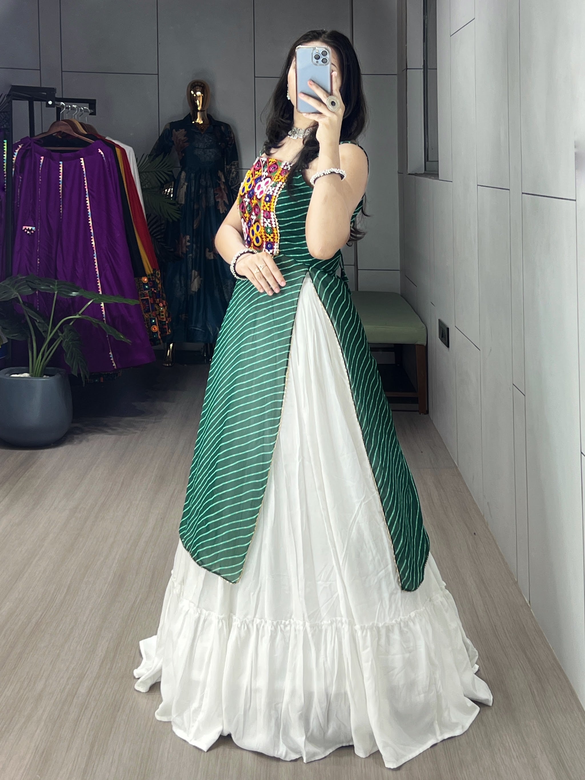 Navratri Green Kurti Lehenga Set