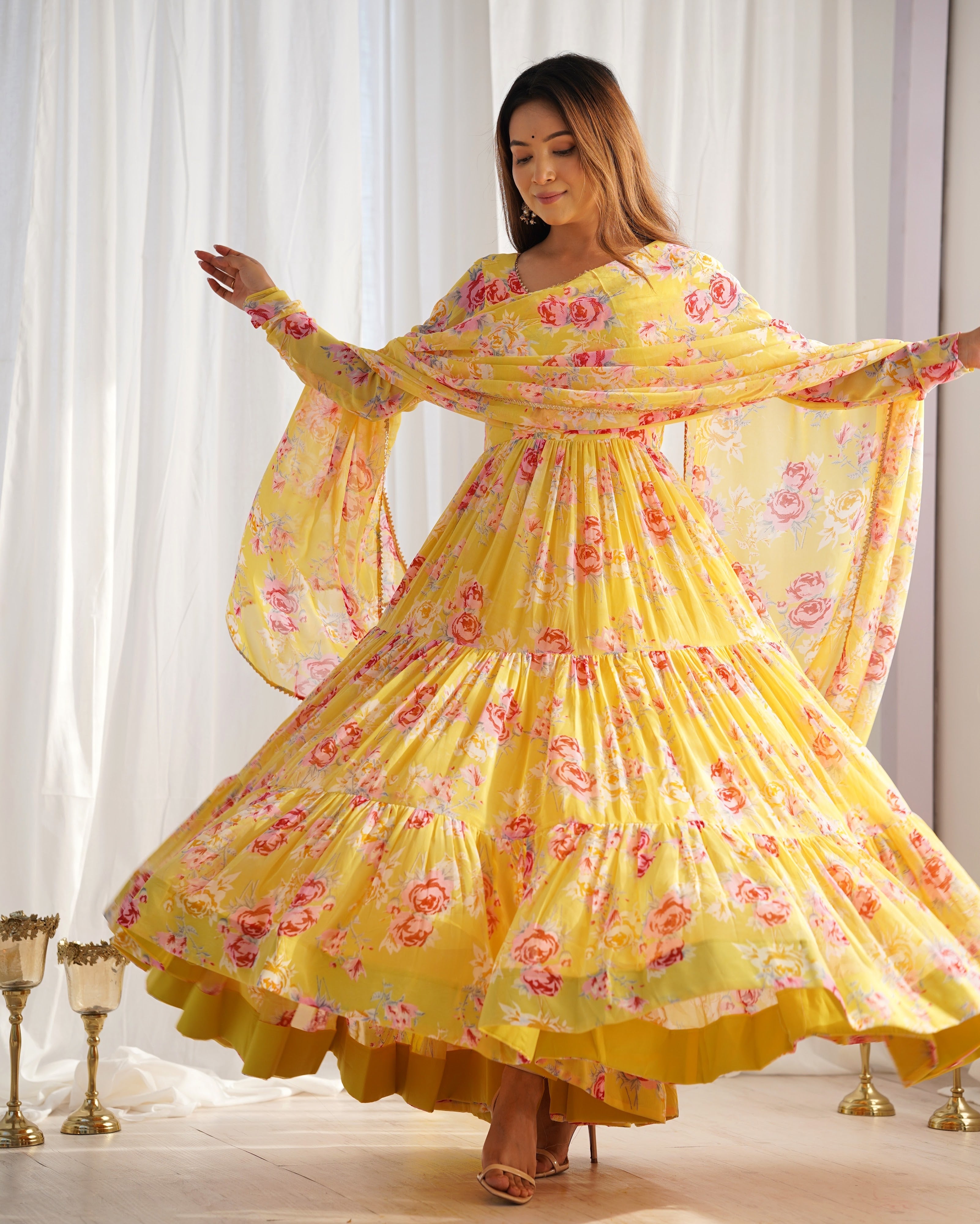 Georgette Printed Anarkali Set – Yellow