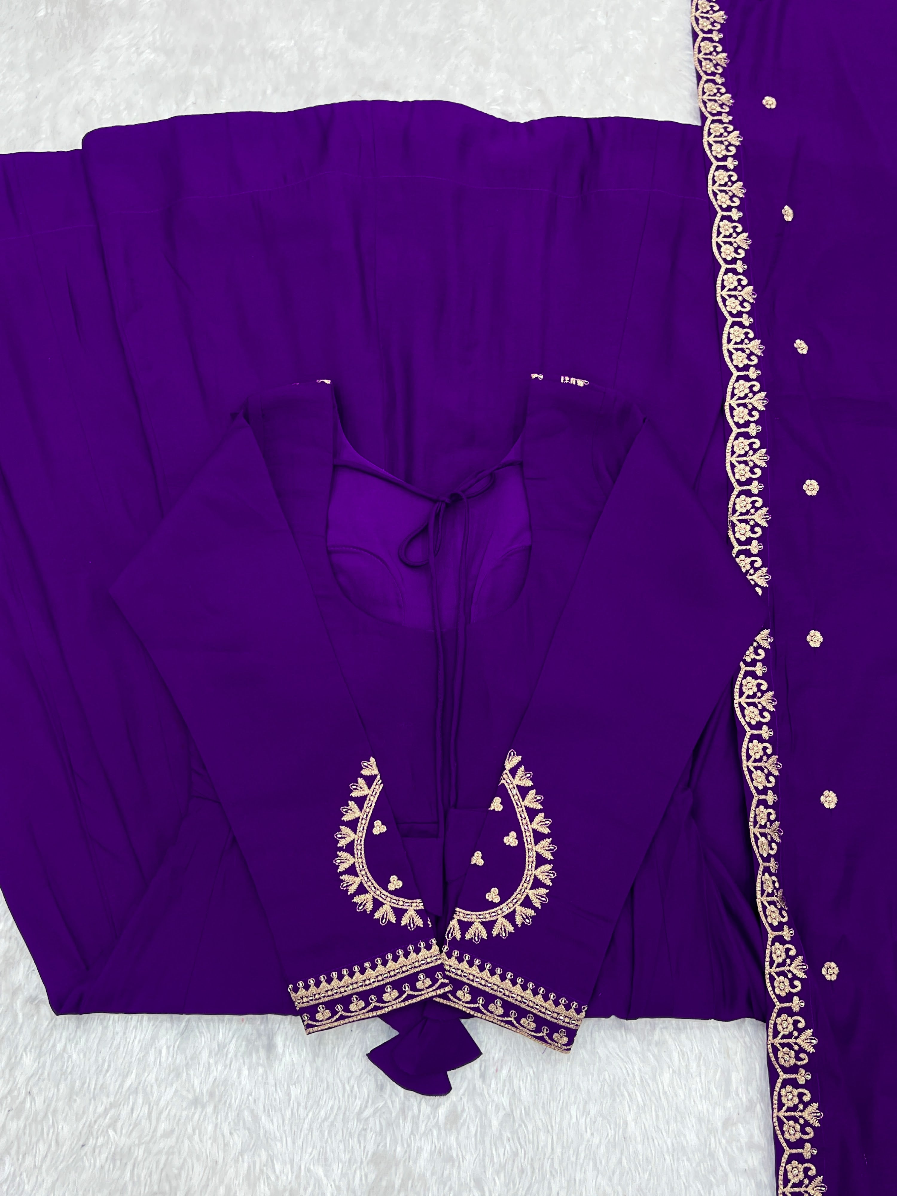 Roman Chanderi Silk Embroidered Anarkali Set – Purple