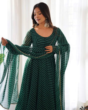 Georgette Printed Anarkali Set – Bottle Green