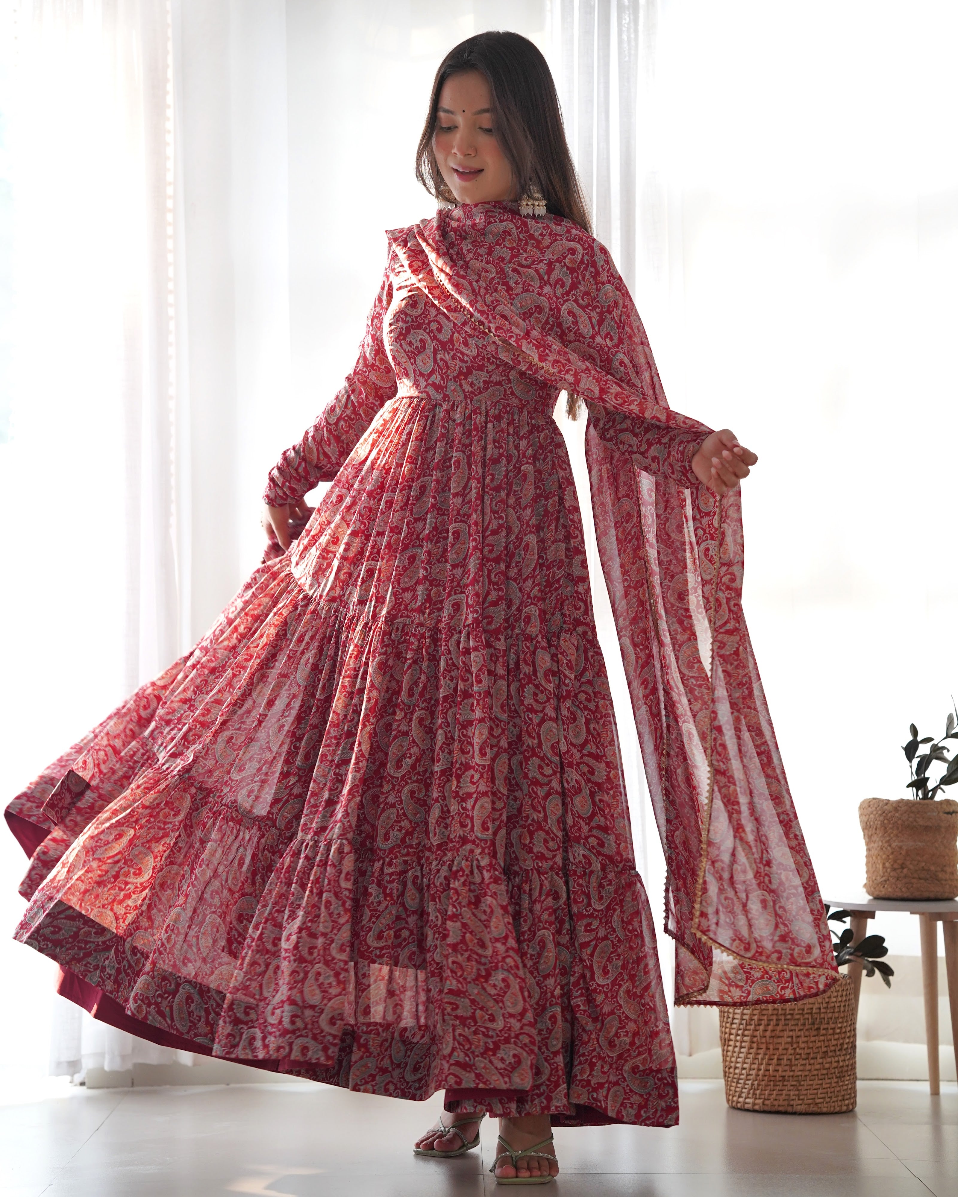 Georgette Printed Anarkali Set – Maroon
