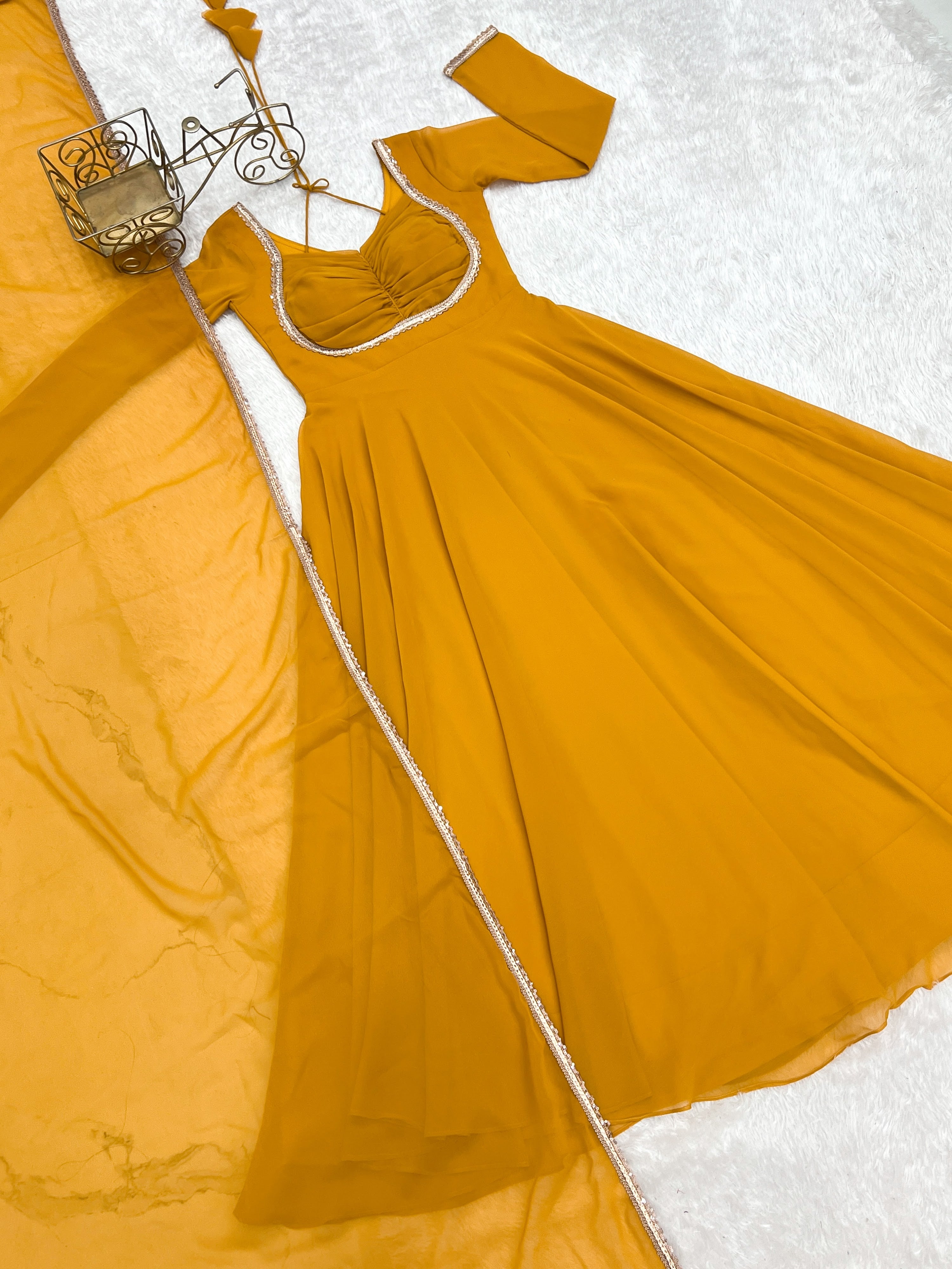 Georgette Embroidered Gown Set – Yellow