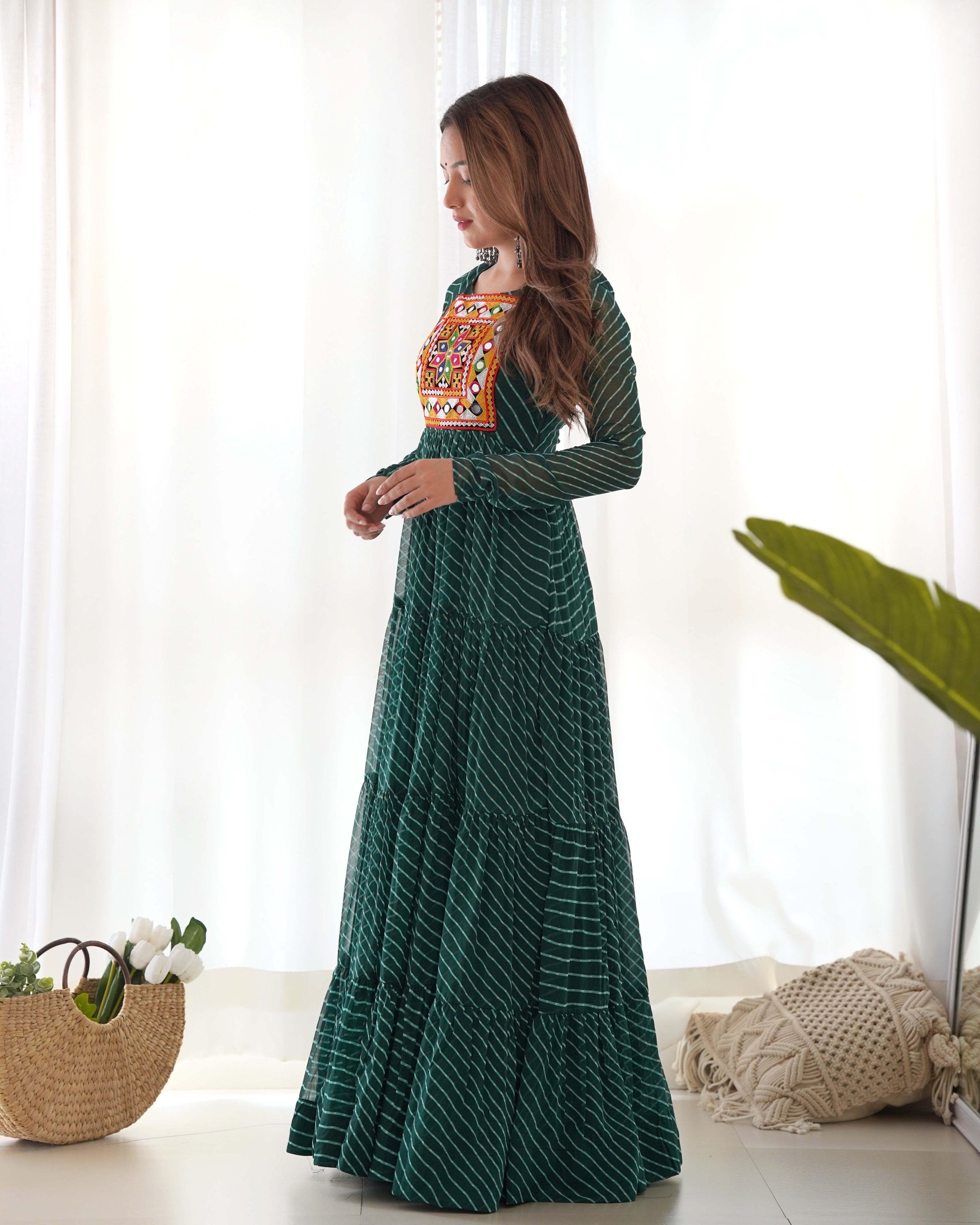 Georgette Printed Gown Set – Green