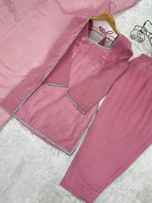 Crunchy Silk Embroidered Farshi Salwar Set – Pink