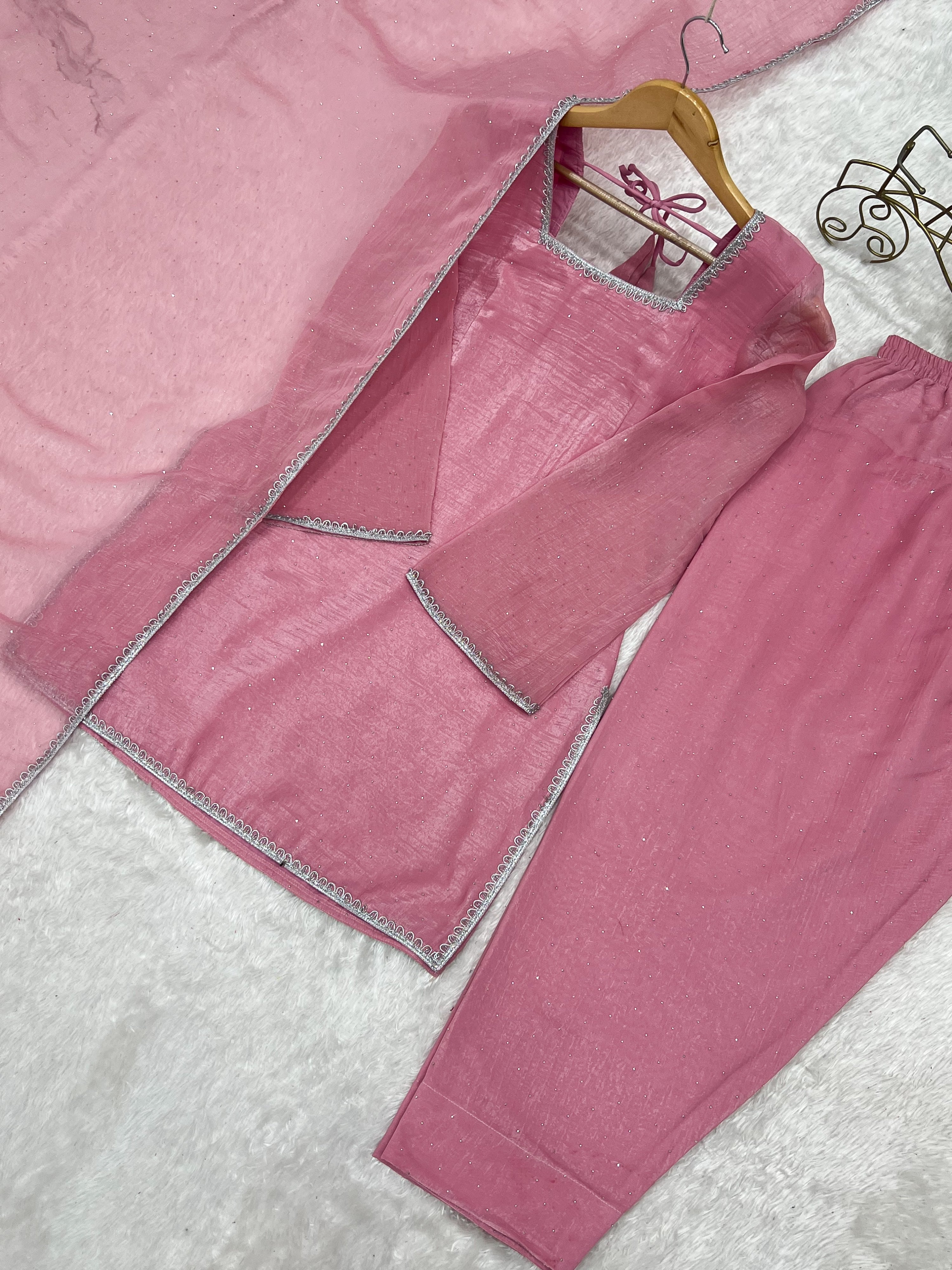 Crunchy Silk Embroidered Farshi Salwar Set – Pink