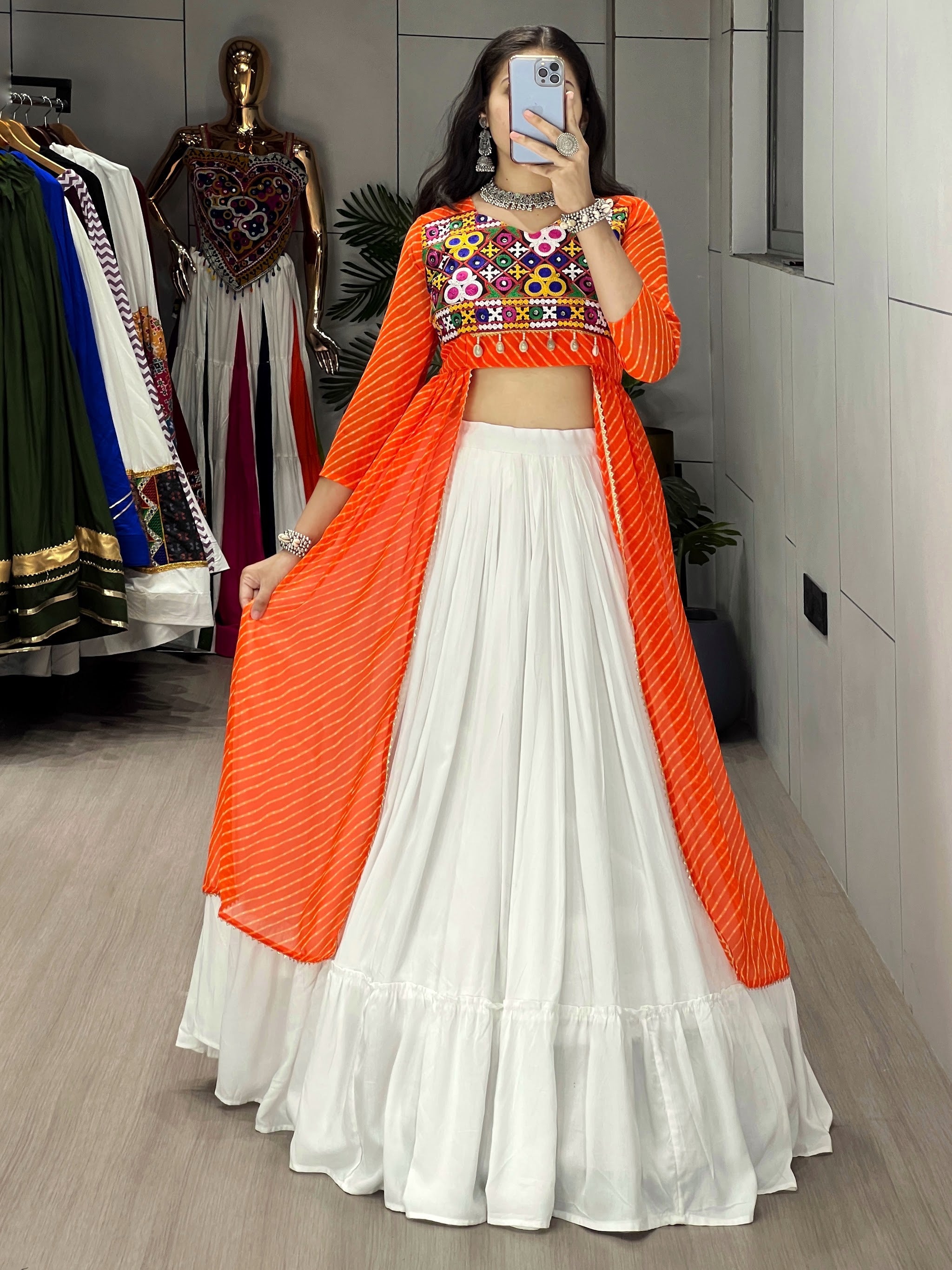 Navratri Orange Kurti Lehenga Set