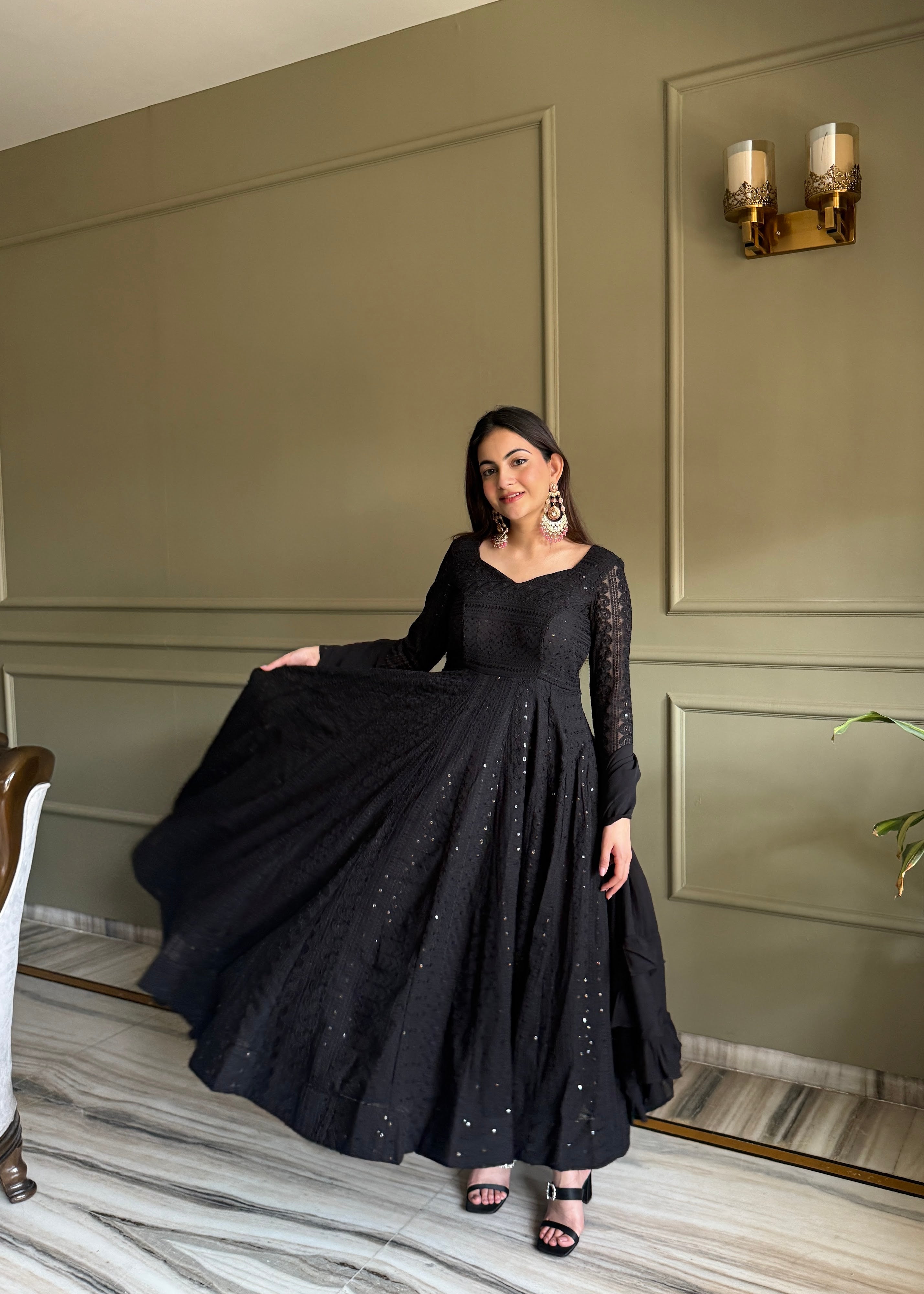 Georgette Embroidered Anarkali Set – Black
