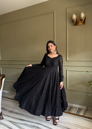 Georgette Embroidered Anarkali Set – Black