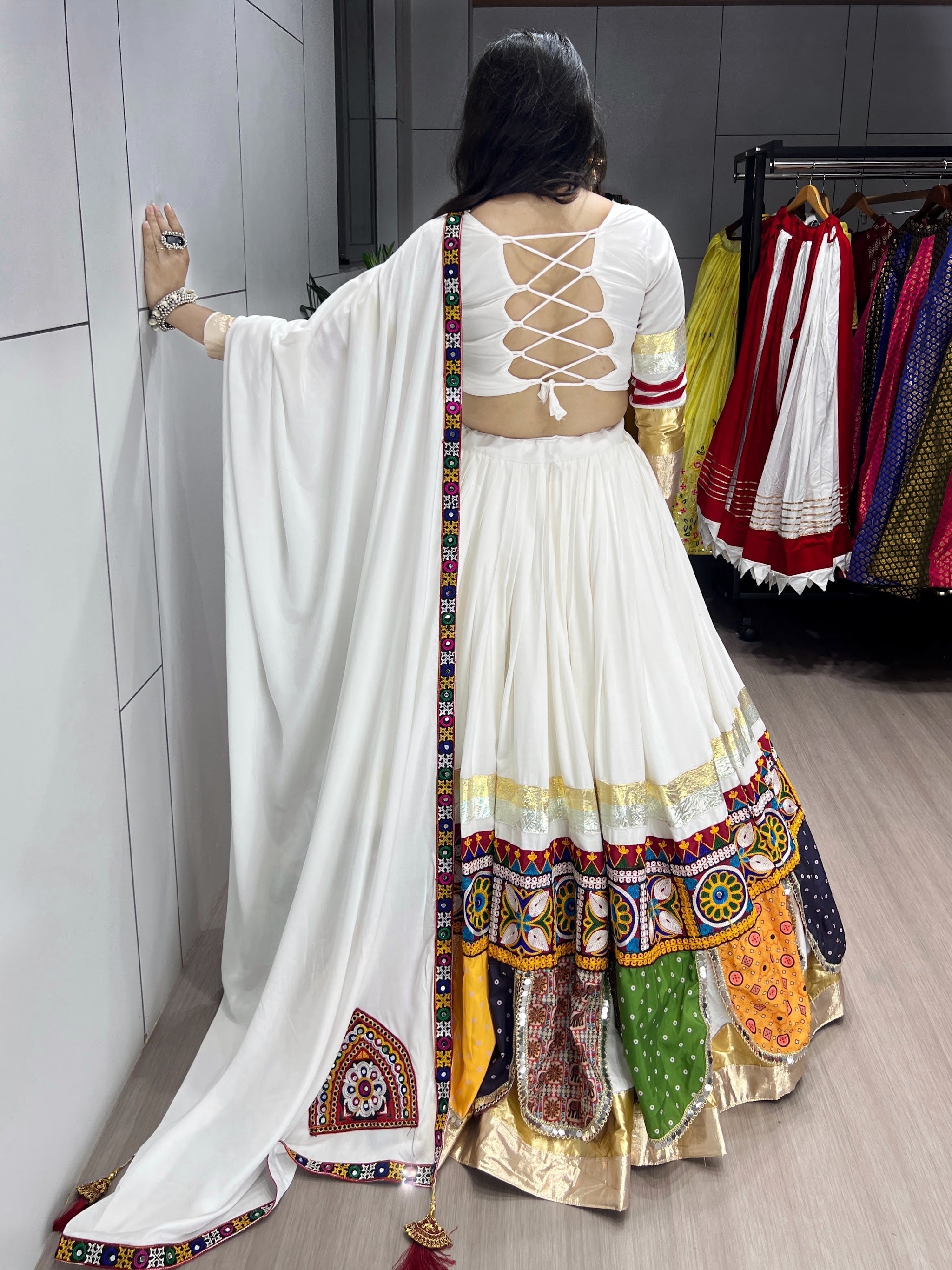 Navratri White Sitara Lehenga Set