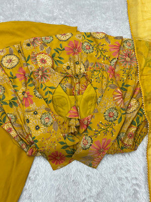 Roman Chanderi Silk Printed Kurta-Palazzo Set – Yellow