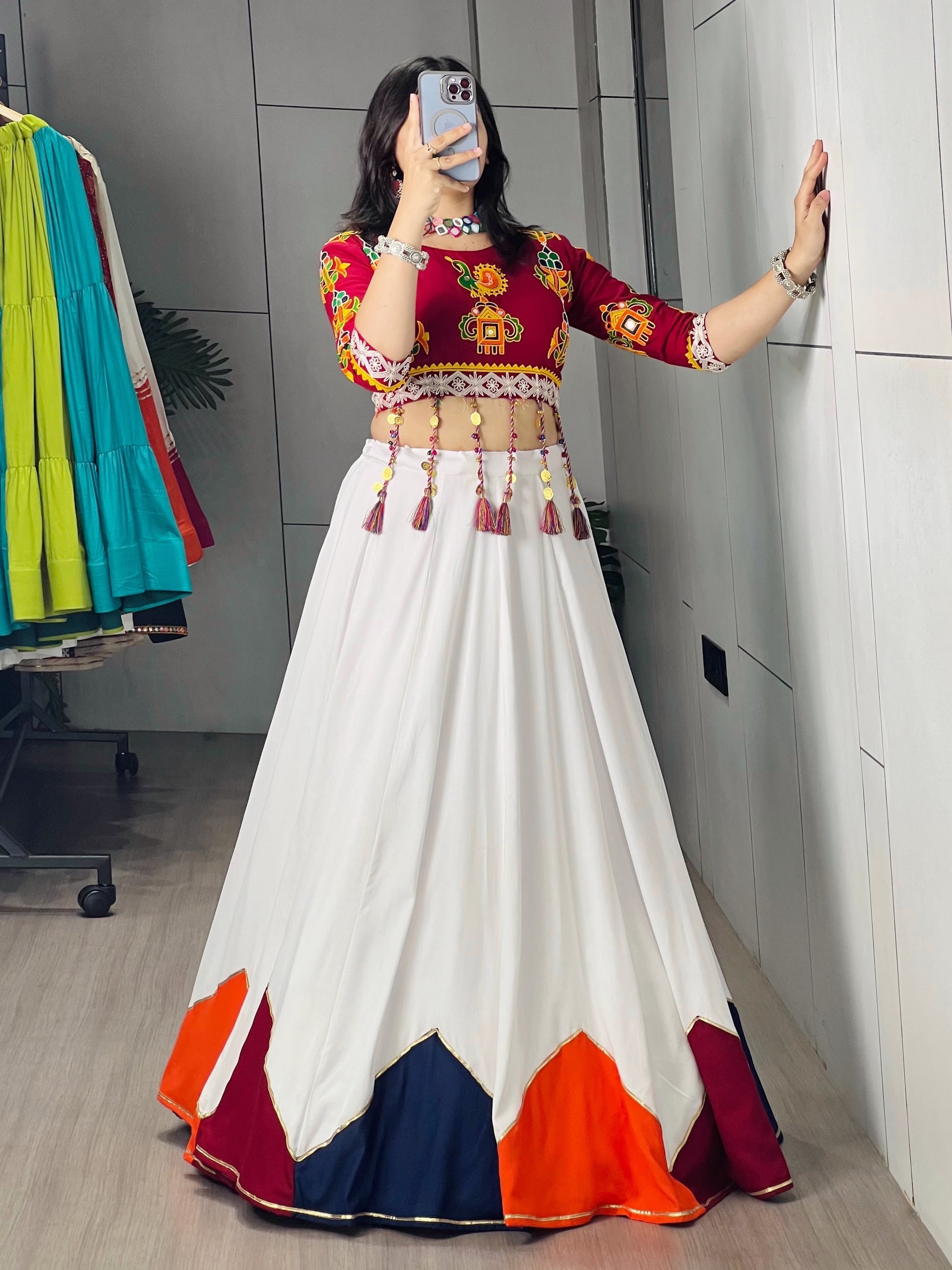 Navratri White Maroon Gauri Lehenga Set
