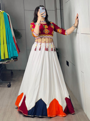 Navratri White Maroon Gauri Lehenga Set