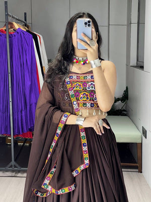 Navratri Brown Chocolate Lehenga Set