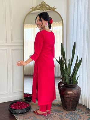 Roman Silk Embroidered Kurta Pant Dupatta Set – Rani Pink