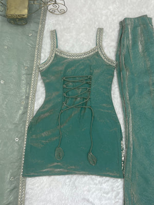 Frendy Silk Embroidered Bell Bottom Set – Sea Green