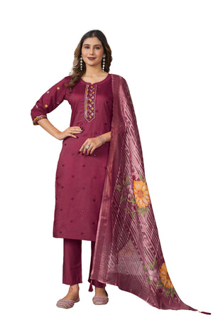 Roman Silk Embroidered Straight Kurti Set – Cerise