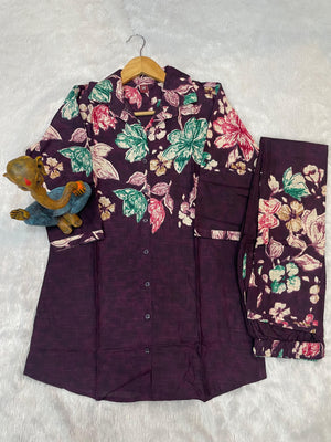 Pure Cotton Printed Co-Ords Set – Purple