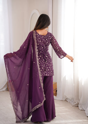 Crunchy Silk Embroidered Bell Bottom Set – Wine