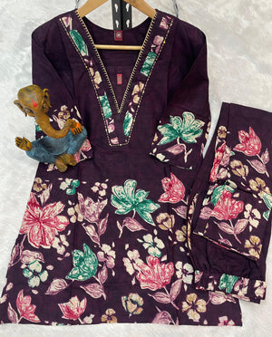 Pure Cotton Printed Co-Ords Set – Purple