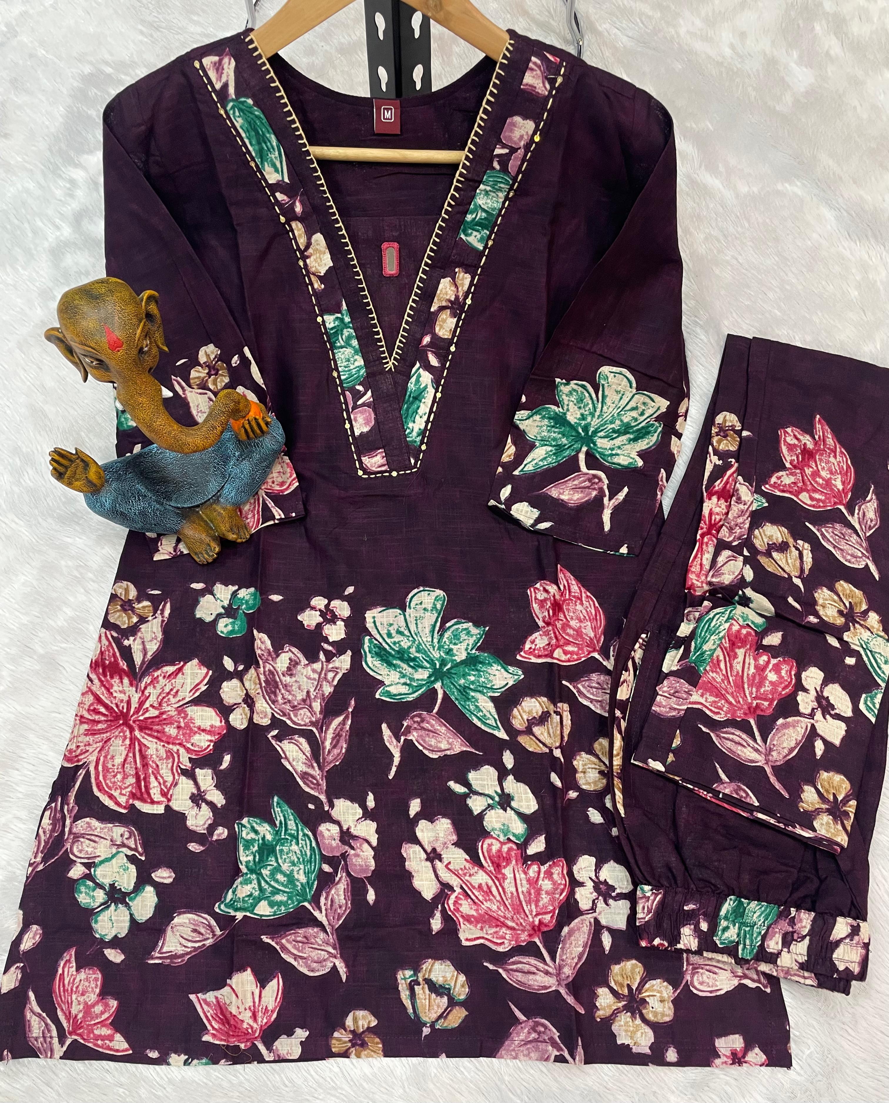 Pure Cotton Printed Co-Ords Set – Purple