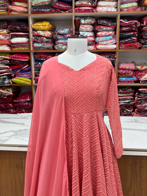 Georgette Embroidered Anarkali Set – Peach