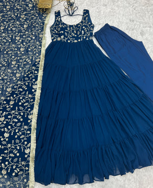 Georgette Embroidered Anarkali Set – Blue