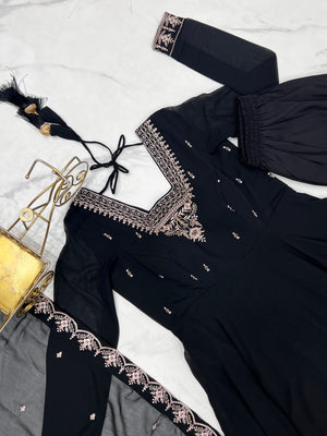 Georgette Embroidered Anarkali Set – Black