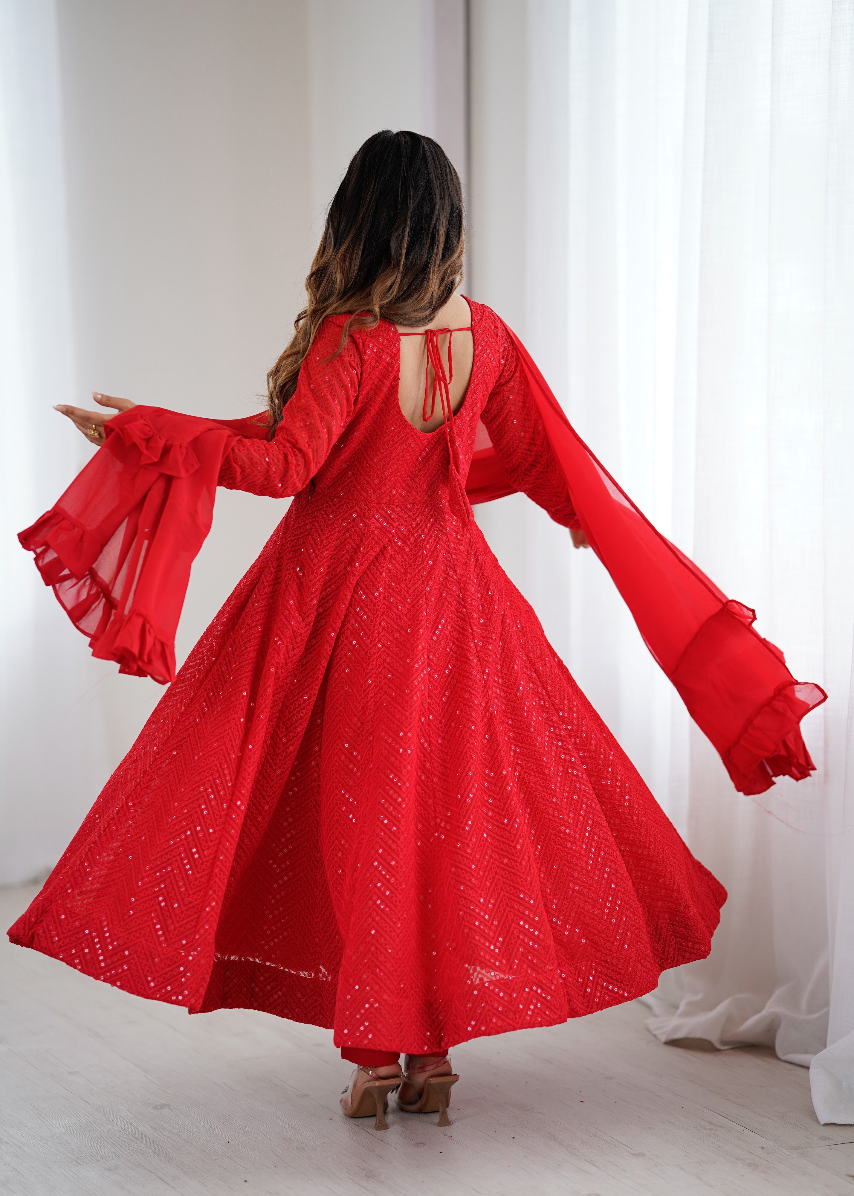 Georgette Embroidered Anarkali Set – Red