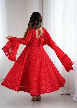 Georgette Embroidered Anarkali Set – Red