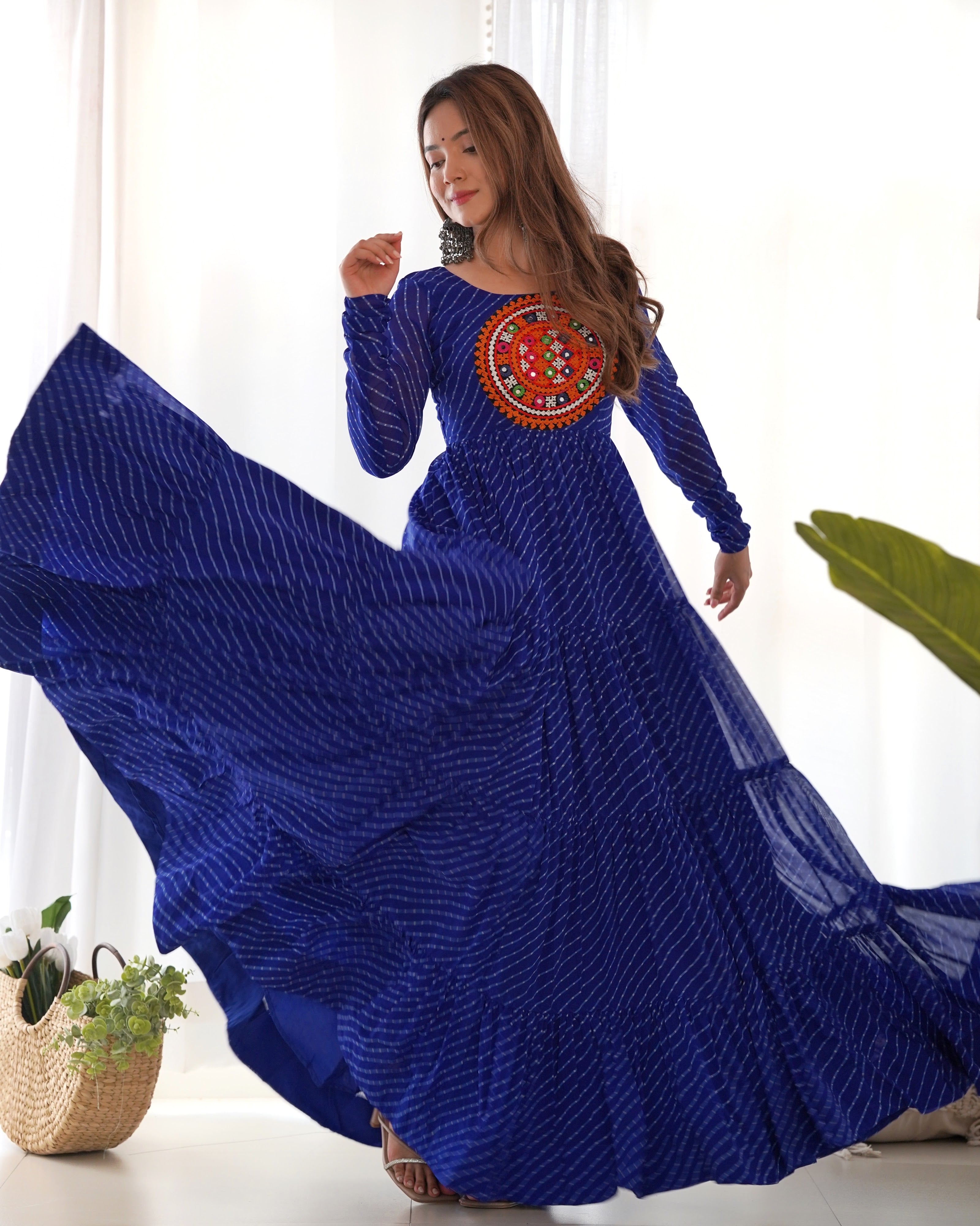 Georgette Printed Gown Set – Blue