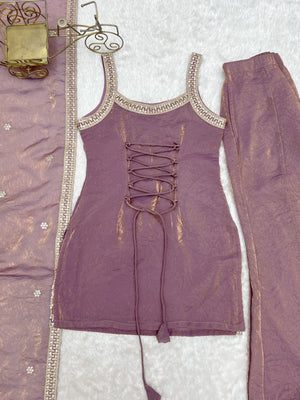Frendy Silk Embroidered Bell Bottom Set – Wine