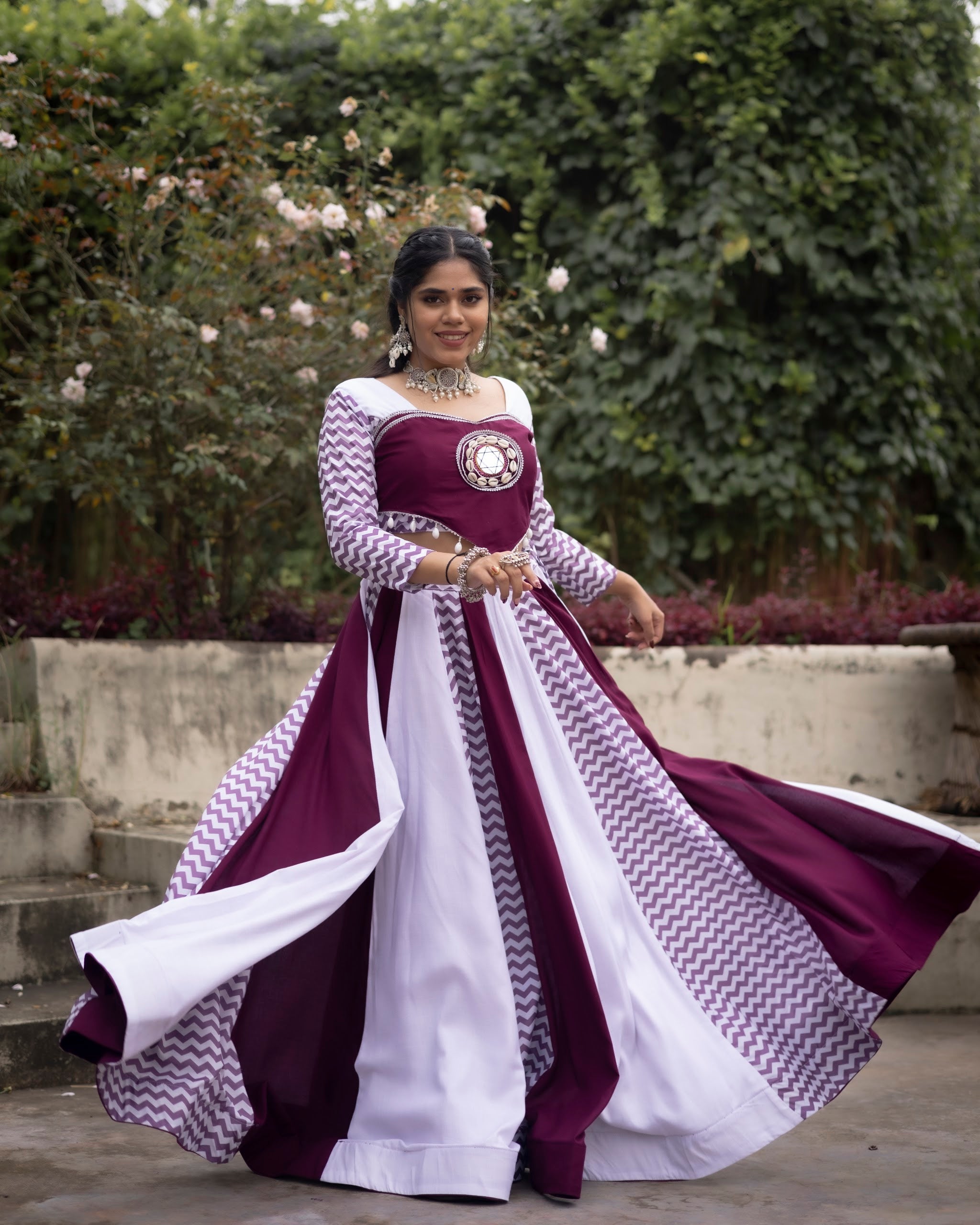 Navratri Wine White Jogni Lehenga Set