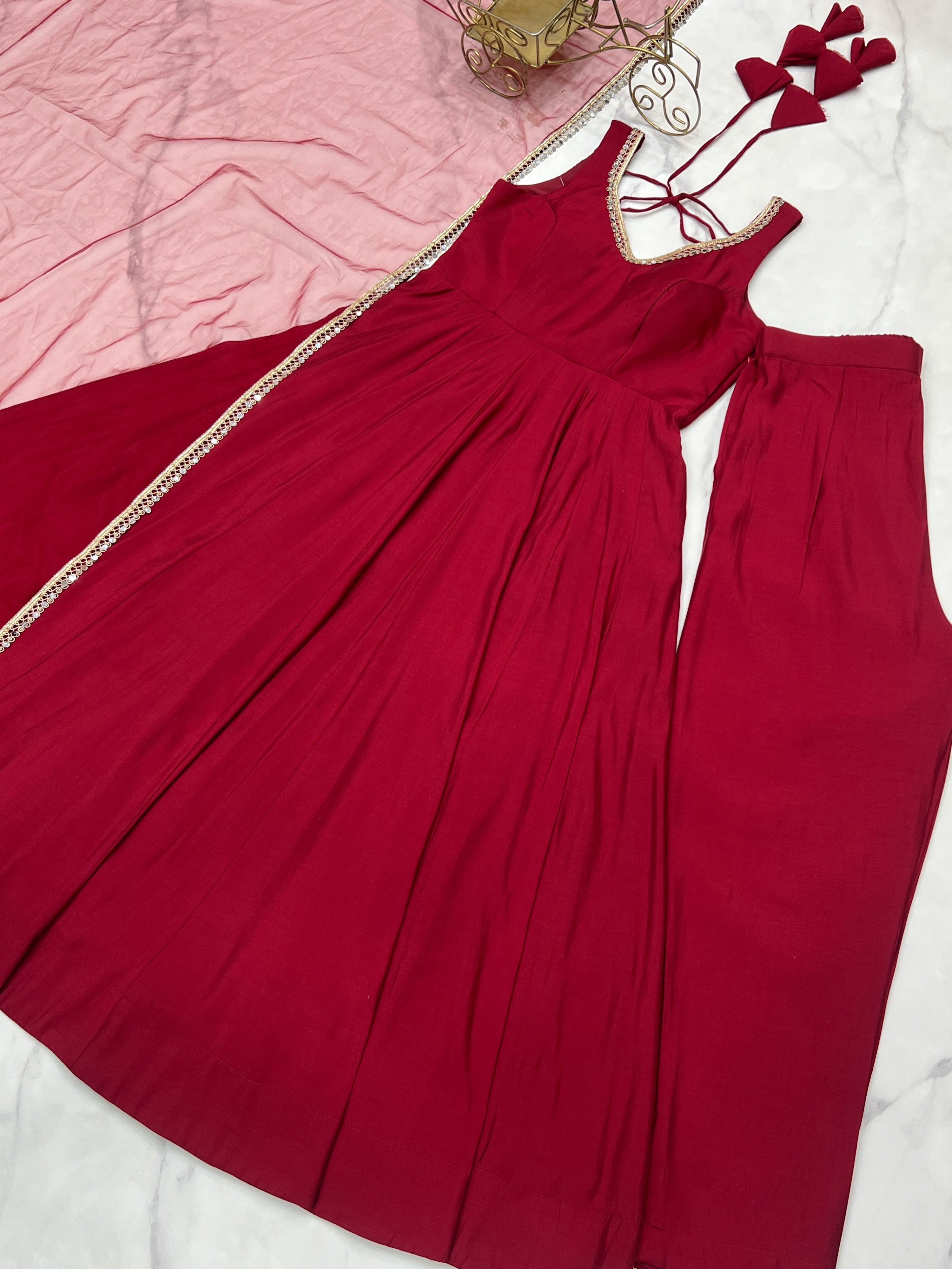 Roman Chanderi Silk Embroidered Anarkali Set – Maroon